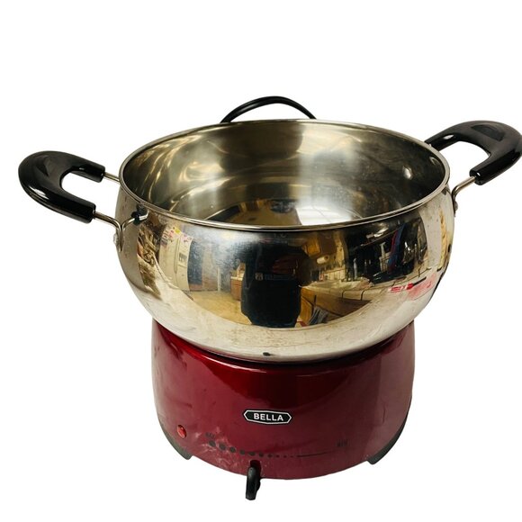 Bella 3 Qt Electric Fondue Pot Set Adjustable Thermostat Stainless Steel Red & B - Picture 3 of 13